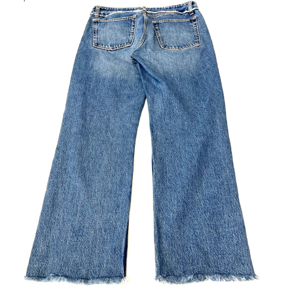 Zara Womens Mid Rise Denim Jeans Size 4 Straight Fringe Raw Hem Medium Washed - Picture 2 of 9